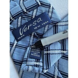 Versa Milan	Blue Plaid Check Geometric Woven Jacquard	100% Silk	Tie Necktie 60"